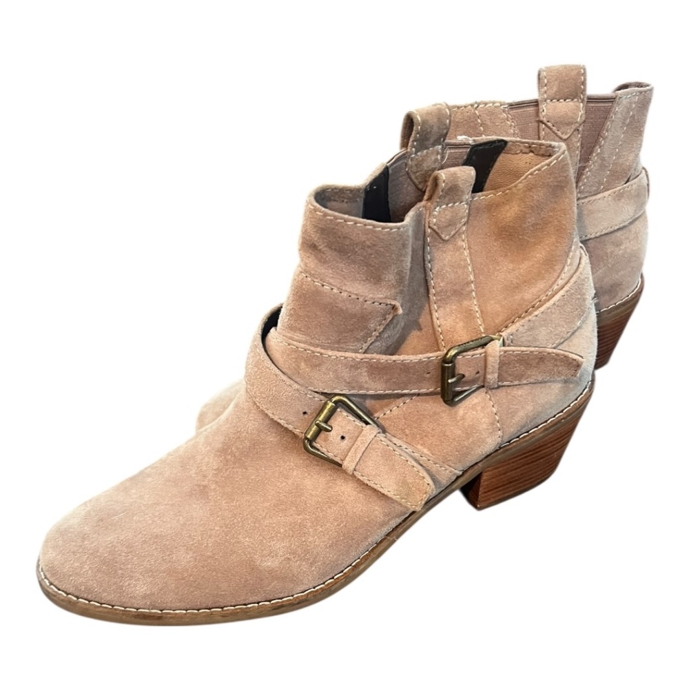 Cole Haan Jensynn Bootie Stone Taupe Suede Ankle Boots Buckle Heel Size 9